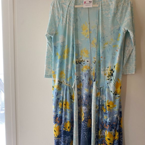 NWT Polly & Stretch Light & Dark Blue Wrap Dress L - Picture 1 of 7